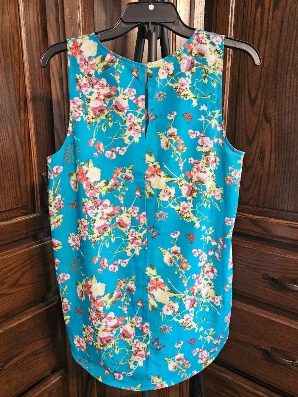 Girls' Floral Sleeveless Dress in Teal Blue